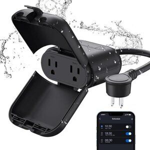 Outdoor Smart Plug Waterproof IP66, WiFi Plug with 2 Individually Sockets
